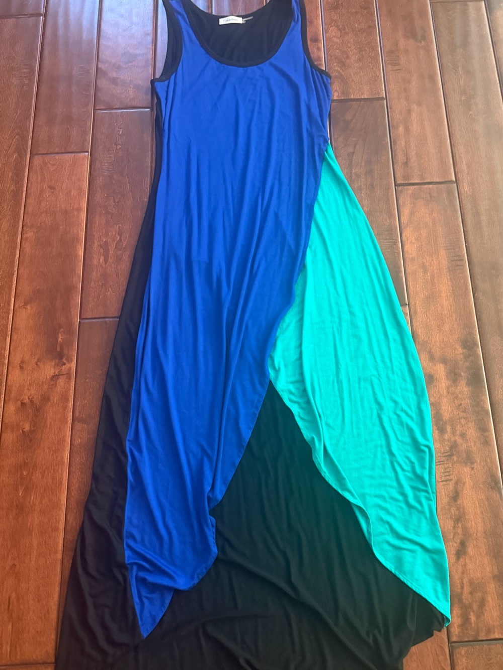 Calvin Klein Blue and Teal Sleeveless Colorblock Maxi Dress